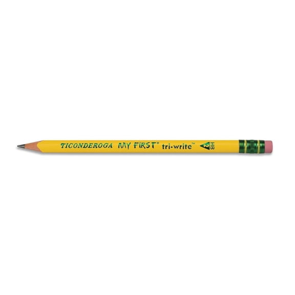 Ticonderoga My First Tri-Write Wood-Cased Pencils, Unsharpened, #2 HB Soft, With Erasers, Yellow, 36 Count