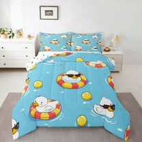 jejeloiu Cartoon Duck Bedding Comforter Set,Swimming Ring Twin Comforter Sets,Yellow Blue White Bedding Set For Boys Girls,Microfiber Bedroom Decor Reversible,2pcs