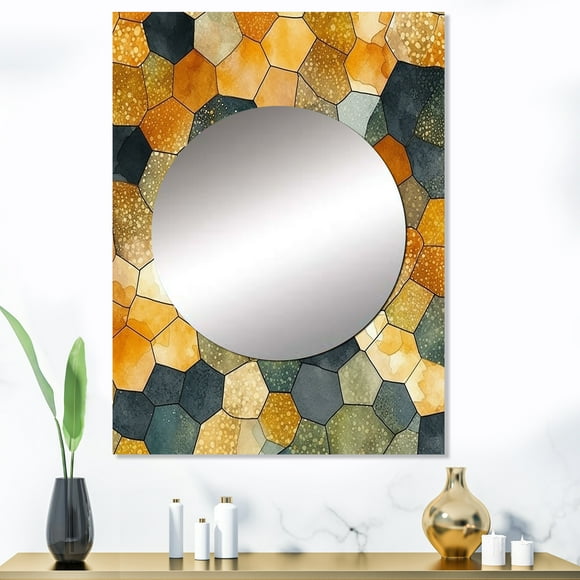 Designart "Chromatic Hexa Mirage II" Abstract Shapes Mirror Wall Decor - Modern Multi-Color Abstract Hallway Wall Mirror Art - 40" x 30" Inch