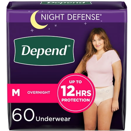 Depend Night Defense Adult Incontinence Underwear for Women  Overnight  M  Blush  60Ct