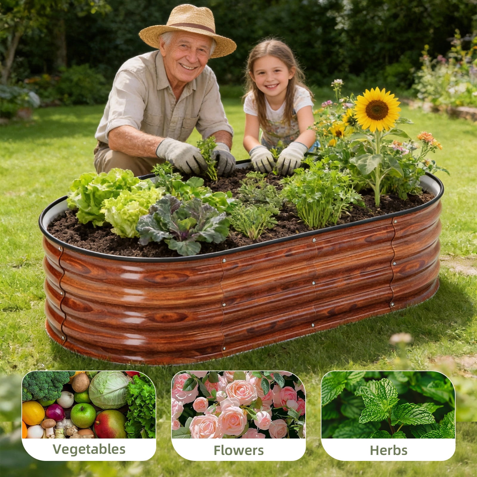 Vebreda Raised Garden Bed Outdoor 3Pcs 4ft Metal Garden Bed for Vegetables Flowers and Herbs Planter Box