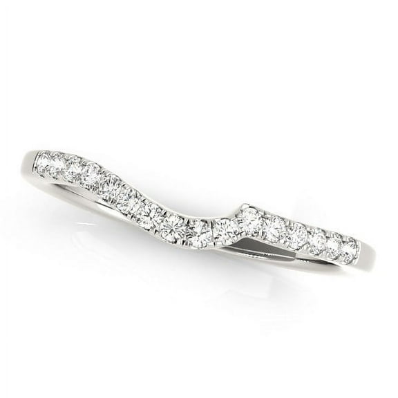 14k White Gold Curved Pave Diamond Wedding Ring (1/6 cttw) Size 3