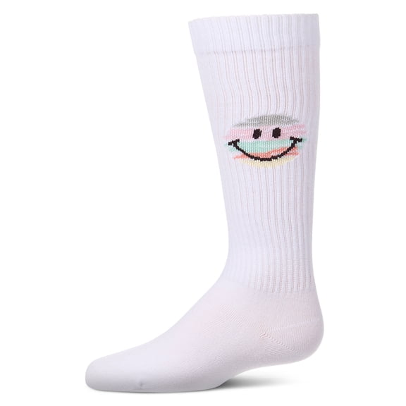 MeMoi Girls "Colorful Smiley Face" Ribbed Cotton-Rich Knee High Soick - Girls - Female, 2, White