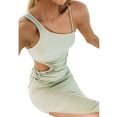 thumbnail image 3 of VISgogo Vestido a media pierna con tirantes y un solo hombro para mujer, vestido ajustado con dobladillo recortado y elástico alto de color sólido para fiesta VISgogo  moda, 3 of 9