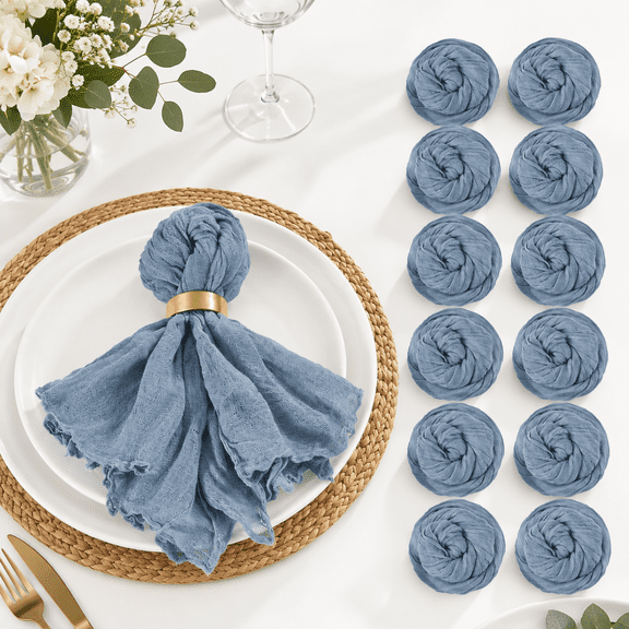 Dusty Blue 12 Pack 20x20 Inch Wrinkled Cheesecloth Cotton Dinner Napkins