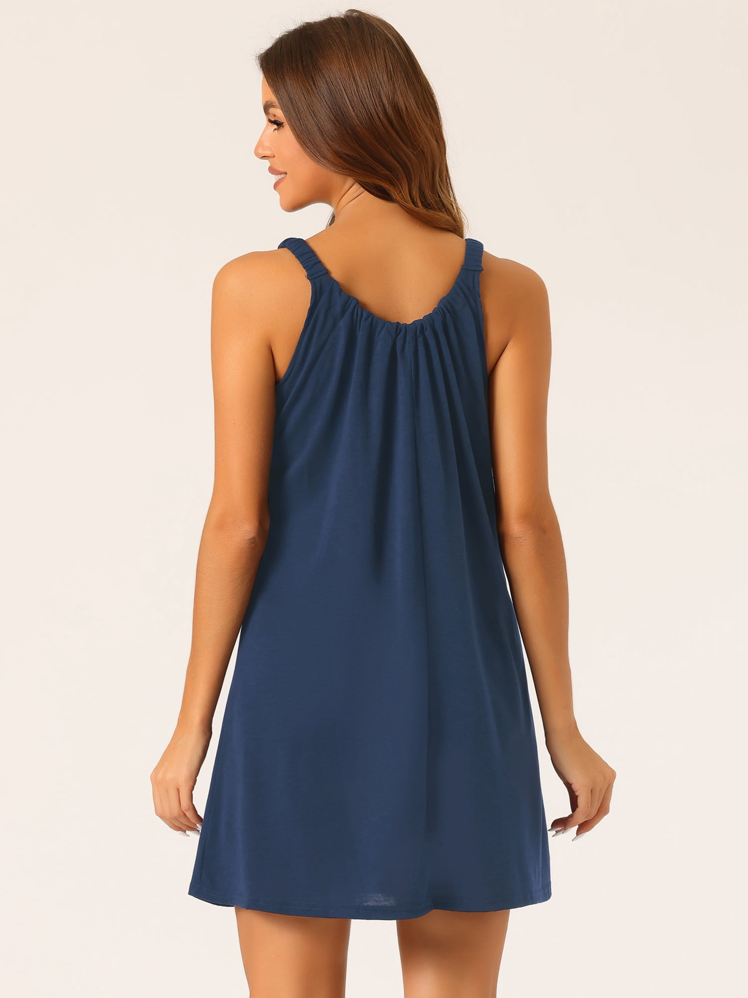 DARING DIVA Women's Sleepwear with Elastic Wide Strap and Large Hem S Dark Blue
