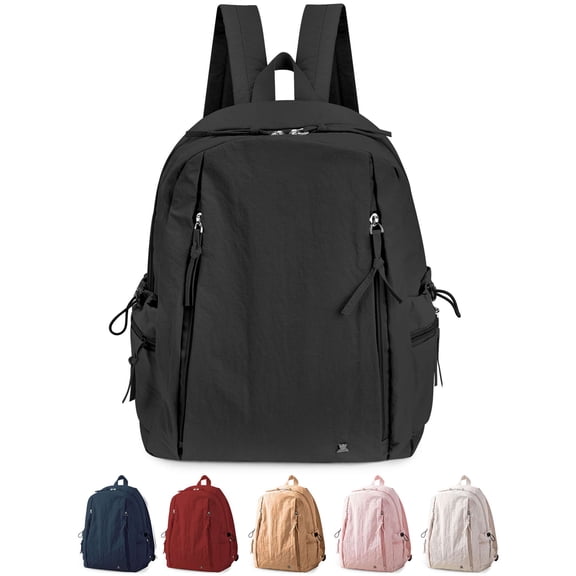 Gustave Nylon Backpack Purse for Women, Multi-Pocket Lightweight 14" Laptop Travel Backpack Casual Daypack for Daily Work College(Black)