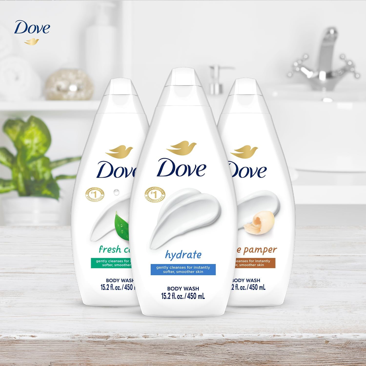 Dove Body Wash Variety OIF8&nbsp;- Hydrate, Gentle Pamper, Fresh Care, and Silky Velvet, 15.22 Oz Ea