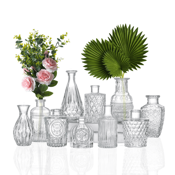 POKITU Glass Bud Vases Set of 10 Small Bud Vases in Bulk, Mini