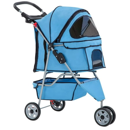 New Blue Pet Stroller Cat Dog Cage 3 Wheels Stroller Travel Folding Carrier (Best Rv For Traveling With Dogs)