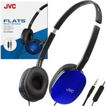 JVC Blue Flat Foldable Colorful Flats On Ear Headphones with Remote and Microphone, 3.94 Foot Gold Plated 3.5mm Slim Plug - HAS160MA, Adjustable