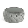 thumbnail image 4 of Benjara Pirana Ottoman Coffee Table- Gray Tuft Velvet- 30" Tempered Glass, 4 of 5