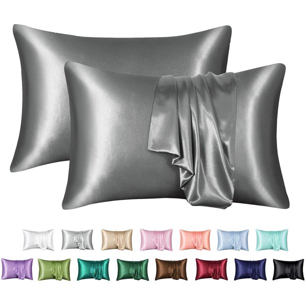 POWKOL - Funda de almohada de satén para cabello y piel, paquete de 2 fundas de almohada de satén de seda, tamaño estándar (juego de 2), funda de almohada sedosa con cierre tipo sobre (50,8 x 66,0