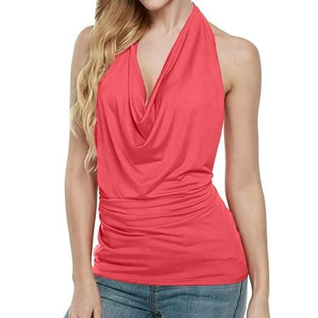 

Wiueurtly Tops Backless Vest Sleeveless Neck Tank Women Halter Blouse Cowl Drape Women s Blouse Camisole Bras
