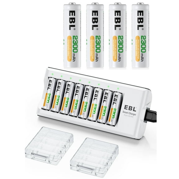 EBL Rechargeable AA Batteries with 8 Bay Battery Charger, 12 Count
