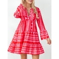 thumbnail image 3 of Franhais Women Summer Flowy Dress,Casual Contrast Color Loose V Neck Long Sleeve Party Dress for Beach, 3 of 9