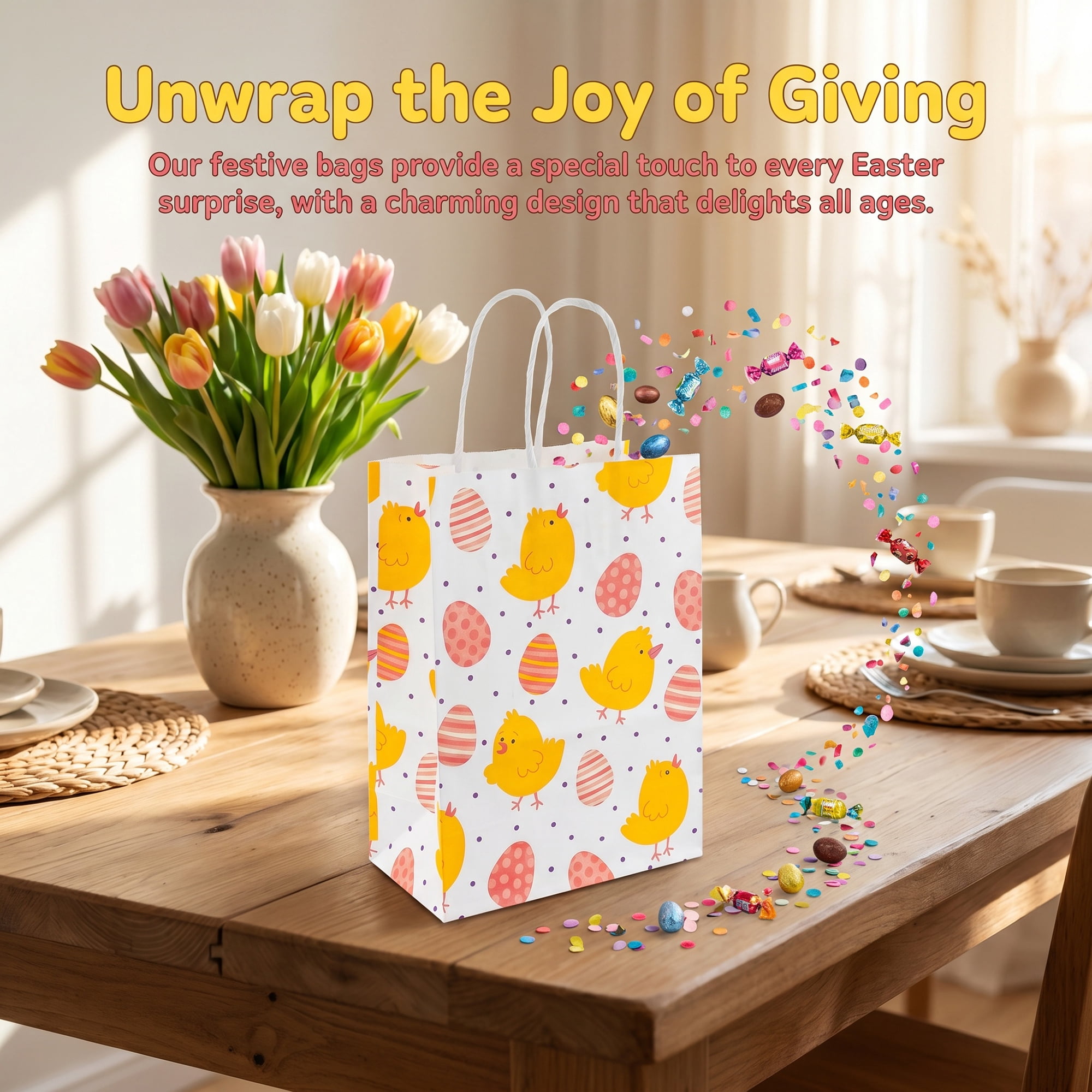 Unique Bargains 6Pcs Playful Kawaii Candy Goodie Gift Bags Yellow Chick 5.9" x 3.1" x 8.3"