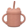 thumbnail image 3 of Vaso de silicona para bebé con dos asas y tapa con pajita, estilo dibujos animados, apto para uso alimentario, duradero, color naranja, 3 of 14