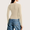 thumbnail image 4 of V Neck Underwear Tops for Women Long Sleeve Basic Thermal Ribbed Knit Tops Lightweight Slim Warm Underscrubs Layer Tee Beige XS, 4 of 4