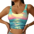 thumbnail image 1 of Fotbe Retro Palm Beach Sunset Sujetador Deportivo Largo sin Aros para Mujer con Almohadillas y Soporte Medio, Transpirable y Absorbente, Camiseta Tipo Chaleco o Tank Top-Medium, 1 of 8