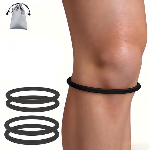 4PCS Patellar Tendon Support Strap for Knee Pain Relief, Keen Bands for Basketball, Running, Tennis, Soccer and Hiking, Silicone Patella Band for Women and Men, Includes Storage Bag (Black)