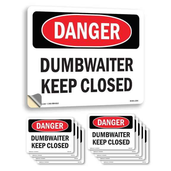 Dumbwaiter Keep Closed OSHA Danger Vinyl Decal Label 24 Inch x 18 Inch - 10 Pack