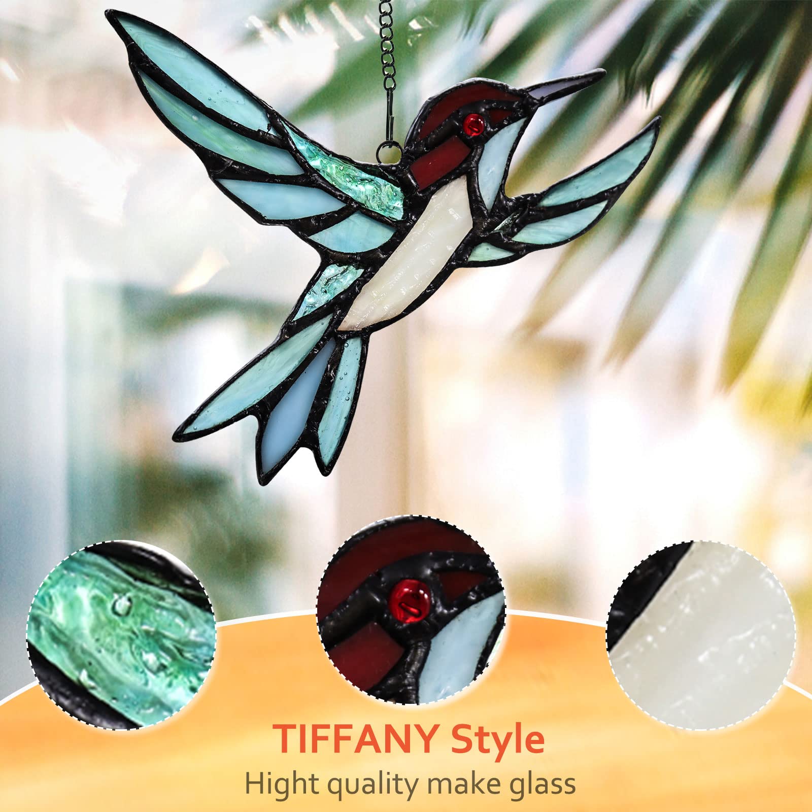Stained Glass Hummingbird Window Hangings Handcrafted Tiffany Style Sun Cat - 1