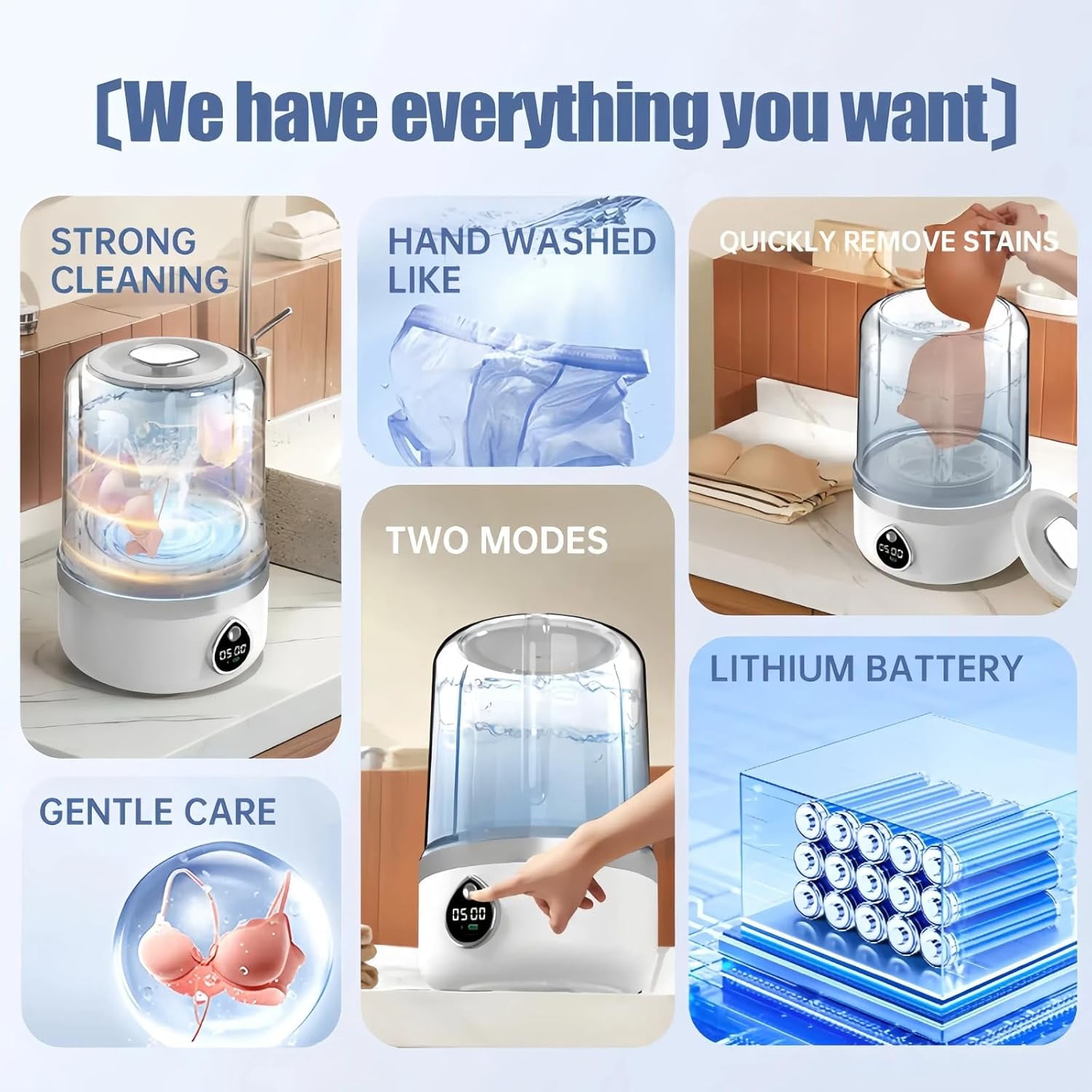 Underwear Washer, 1.4L Portable Washing Machine for Delicates & light garments, Cordless Small Laundry Machine for Baby Clothes, USB Charging Laundry Machine for Home, Apartment, RV, Camping,Travel
