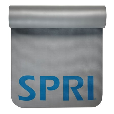 SPRI Pro Fitness Exercise Mat, 12MM Thickness, Grey, Includes Carrying Strap