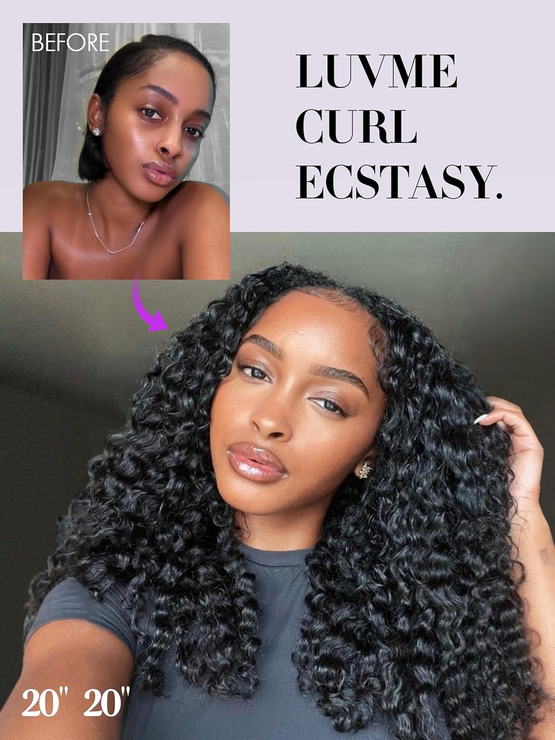 LUVME Messy Burmese Curly 24" Clip in Hair Extensions Real Human Hair Fullness for Women Brazilian Remy Natural Black
