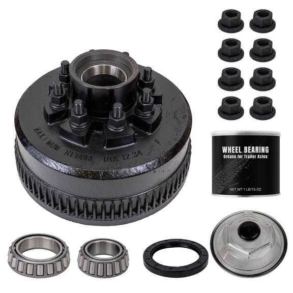 9K TK Trailer Axle Hub and Drum Assembly - 8 Lug - Grease