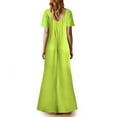 thumbnail image 5 of Fengqque Women's Fashion Casual Plus Size Solid Color Short Sleeve V-neck Long Dress Mint Green 18(XXXXXL), 5 of 7