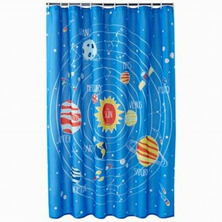 - Jumping Beans Blue Blast Off Space & Planets Fabric Shower Curtain Kids Bath