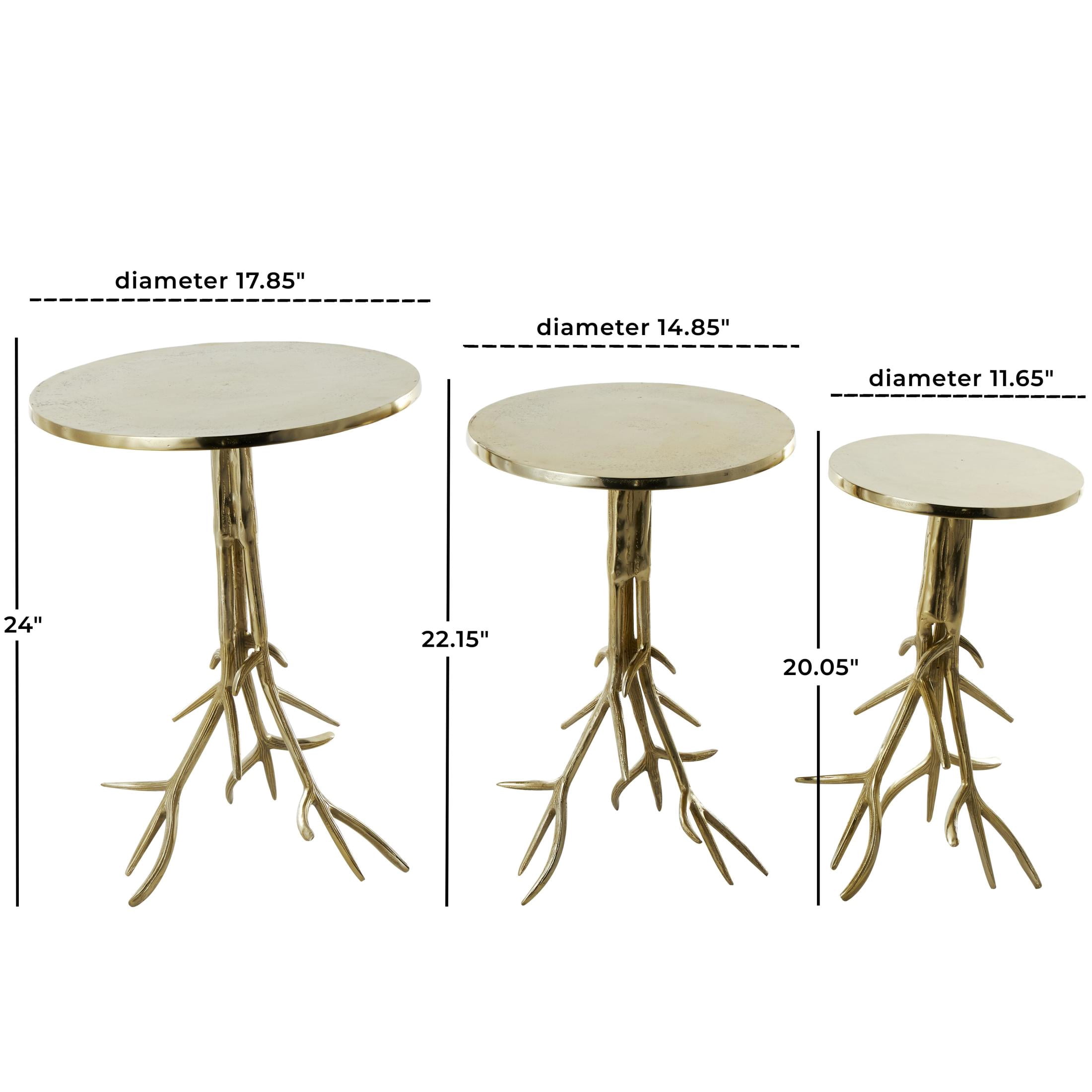 DecMode 15" x 22" Gold Aluminum Metal Tree Accent Table with Textured Tree Branch Legs, 3-Pieces