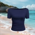 thumbnail image 4 of Hinvhai Womens Basic Solid Color Tees Summer Short Sleeve Shirts Slim Fit Tight T Shirt Going Out Tops Navy M(M), 4 of 5