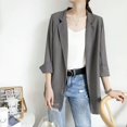 thumbnail image 2 of Povozer Cotton Linen Blazer Jacket for Women Business Dressy Long Sleeve Blazer Loose Casual Single Button Office Blazer Jackets(Gray,XL), 2 of 5