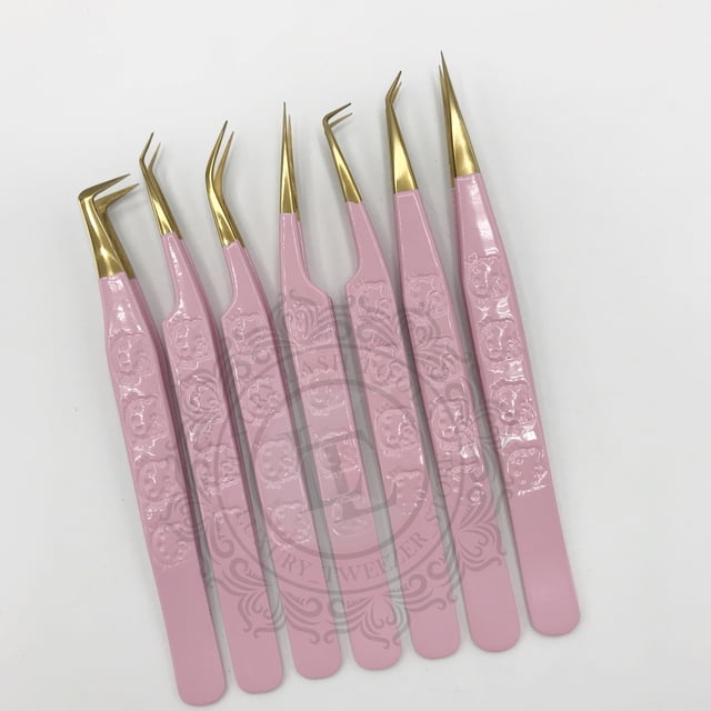 Pinzas Hello Kitty con recubrimiento en polvo rosa, punta chapada en oro sólido, pinzas de extensión de pestañas de alta calidad, oferta al mejor precio