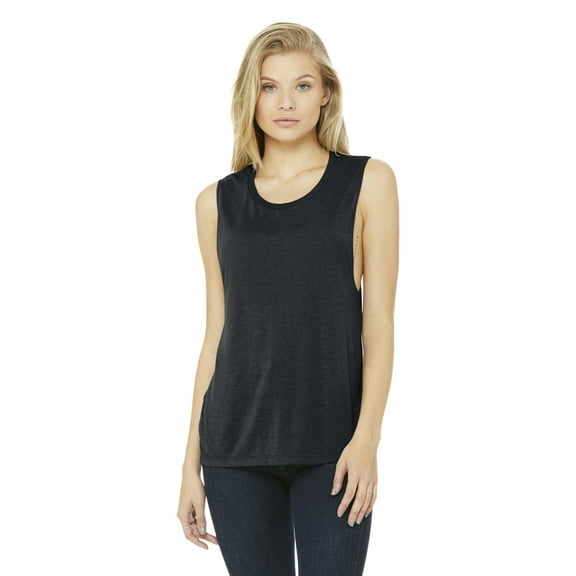 Ladies' Flowy Scoop Muscle Tank - DARK GRY HEATHER - 2XL