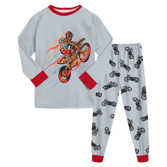 GCETTIC Boys Pajama Set 2 Piece Long Sleeve Pants Cartoon Print Sleepwear Red, Size 8-9 Years