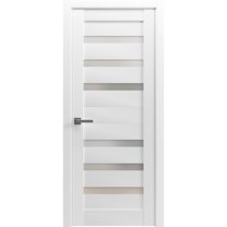 Solid French Pre-Hung Door Frosted Glass | Quadro 4266 White Silk | Single Regular Panel Frame Trims Handle | Bathroom Bedroom Sturdy Doors -18" x 84"