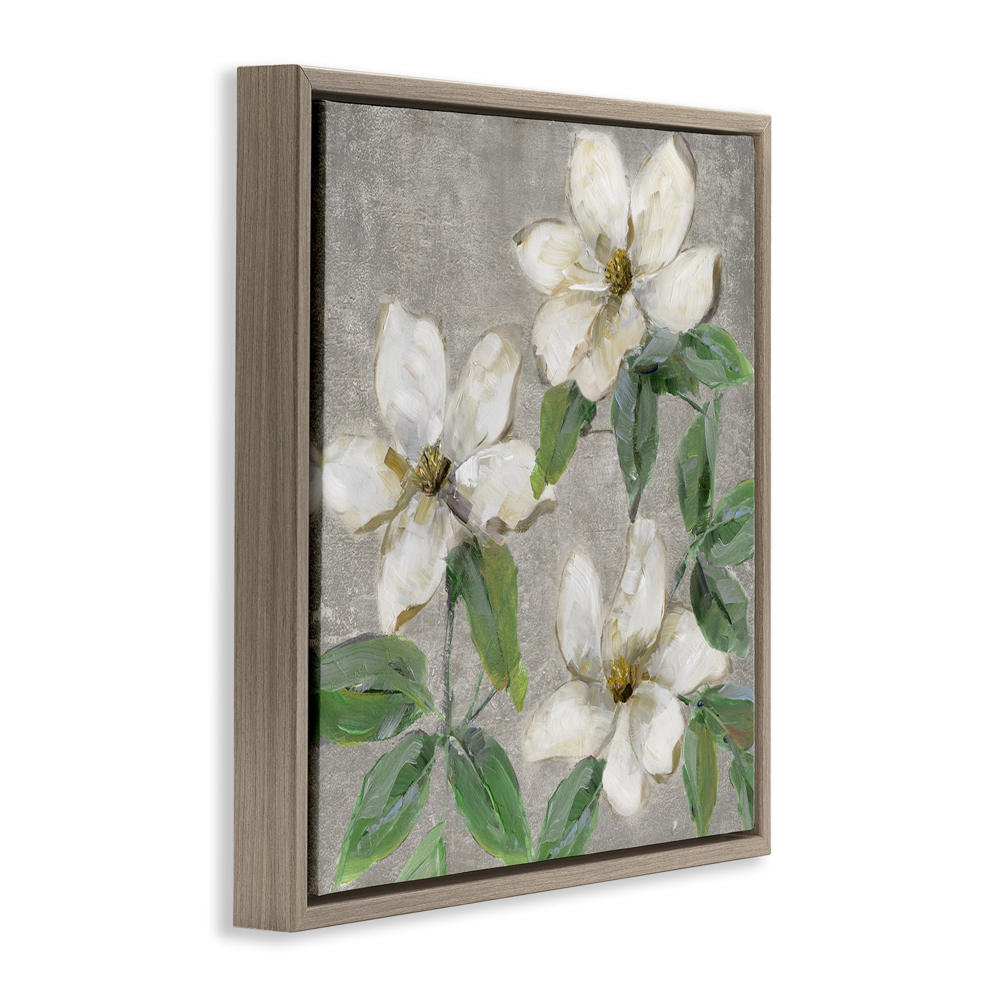 Stupell Industries Ivory Magnolia Trio Brown Framed Floater Canvas Wall Art, design by Sally Swatland