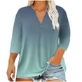 thumbnail image 3 of Plus Size Women's Casual Printed 3/4 Sleeve V-Neck Blouse Shirt Top Fashionable Comfortable Loose Fit Tunic Length Floral Print | CSEONE,Army Green XL, 3 of 9