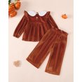 thumbnail image 4 of Yaoqi 4T Toddler Girl Outfit Set 5T Child Girls Winter Clothes Ruffle Long Sleeves Pullover Top Solid Color Pants 2pcs Clothing Brown, 4 of 6