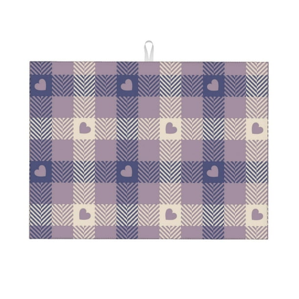 Fotbe Heart Check Plaid Alfombrilla de Secado para Cocina con Estampado, 18x24 Pulgadas