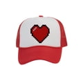 thumbnail image 1 of Men's 80's Retro Large 8 Bit Pixelated Heart Gamer Trucker Hat, White/Red, 1 of 2