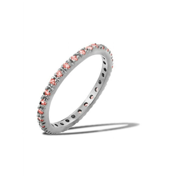 Simulated Ruby Cubic Zirconia July Birthstone Inlay Eternity Ring Sterling Silver Size 5