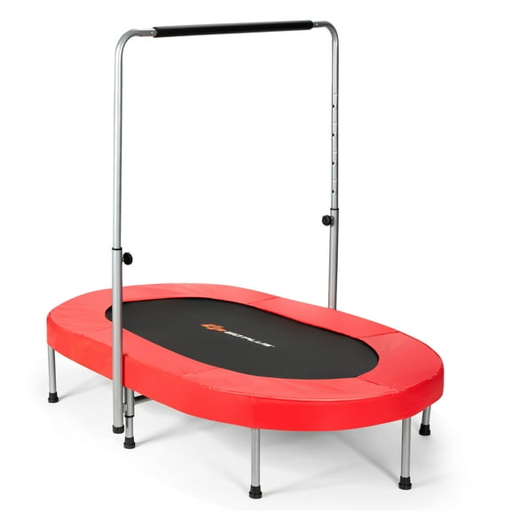 Costway Trampoline Double Mini Kids Fitness Rebounder with Adjustable Handle, Red, 60.00" x 40.00" x 50.50"