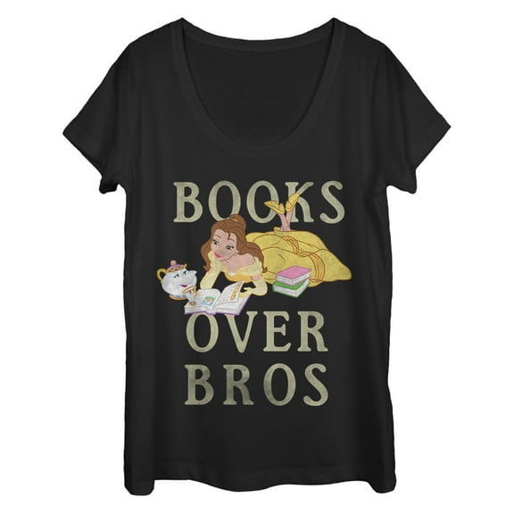 Women's Beauty and the Beast Books Over Bros  Scoop Neck Black X Large