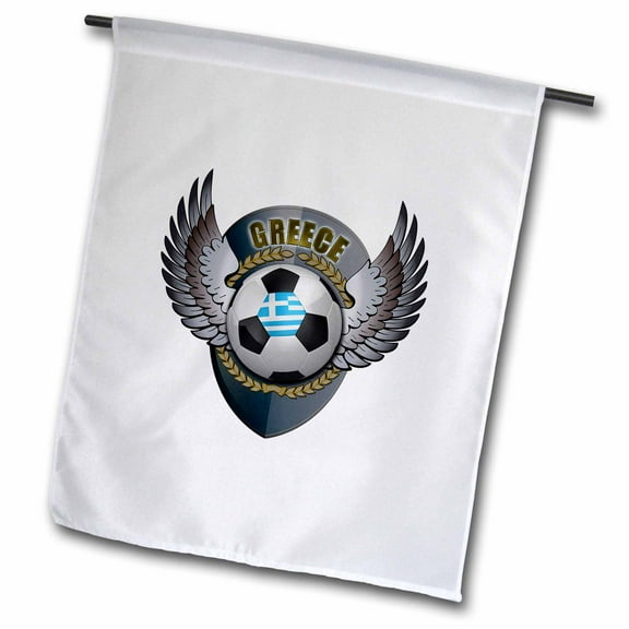 3dRose, Greece soccer ball with crest team football Greek, 12 x 18 inch Garden Flag