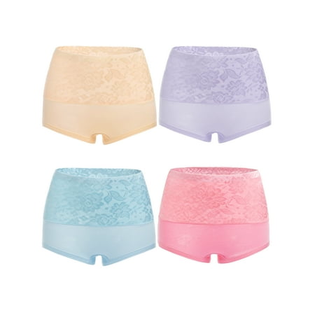 Women's 5 Pack Strechy Cotton High Waist Comfort Brief Underwear Lace Tummy Control Panty (Best Control Underwear Uk)